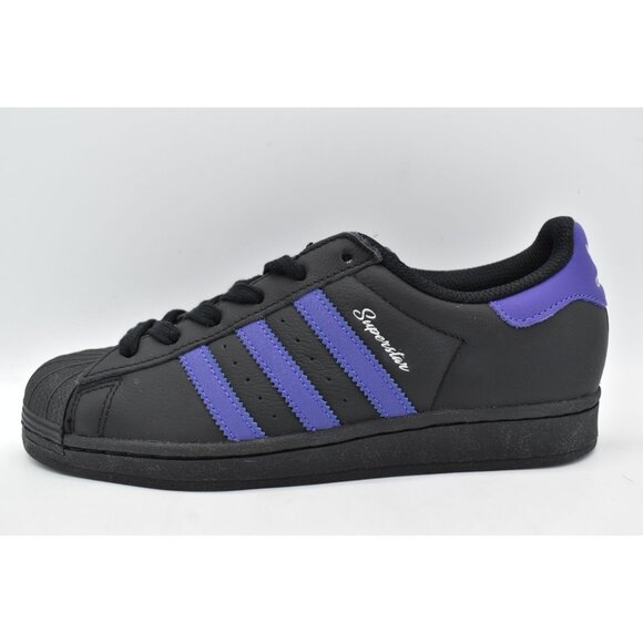 Adidas Womens Size 7.5 Superstar Black Purple Leather Sneakers Shoes - Picture 8 of 12